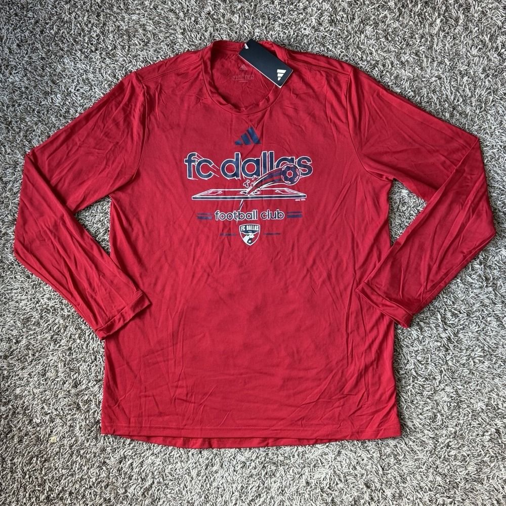 Adidas FC Dallas Long Sleeve Shirt Mens Large MLS Soccer Aeroready Tee Red NEW